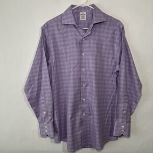 Brooks Brothers Button Up Dress Shirt Mens Size 15 33 Purple Plaid Long Sleeve